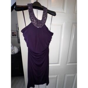Cache Purple Beaded‎ Halter Neck Ruched Cocktail Party Dress Size 12